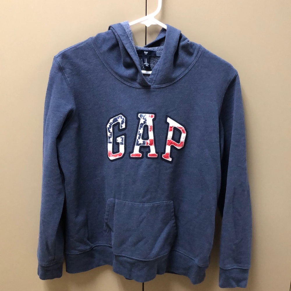 Gap Hoodie Sweatshirt Navy Blue American Flag Logo Womens Size Small